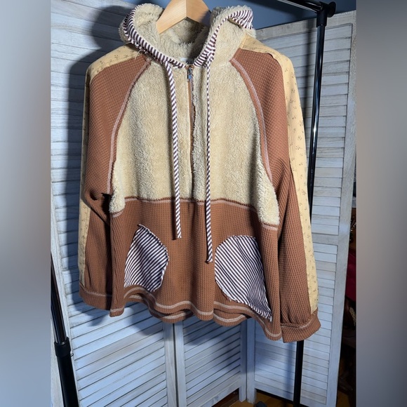 POL Jackets & Blazers - POL Half Zip Up Fleece Mix Back Star Patch Hoodie Oversized